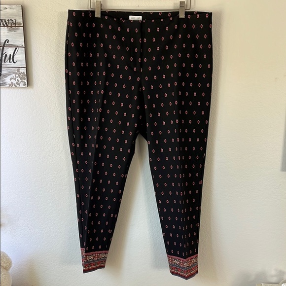 J Jill Premium Bistretch Black Patterned Pants with Red Accents NWOT 16P - Picture 1 of 10